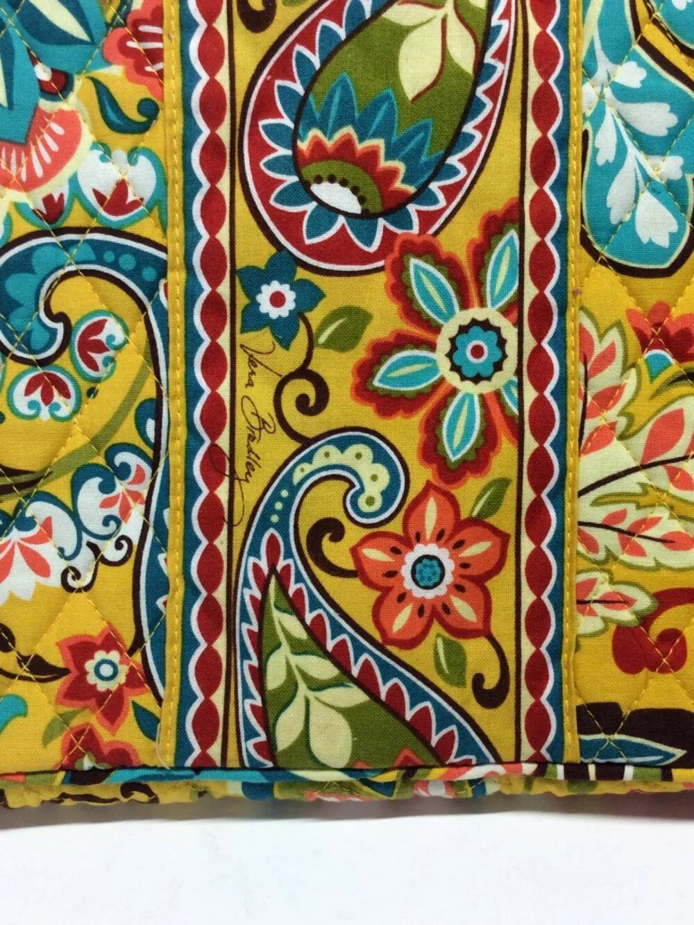 Vera Bradley Sun Valley Quilted Laptop Sleeve Yellow Floral Paisley Case 17x12